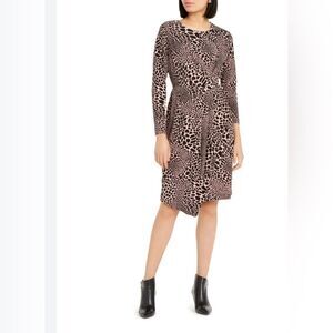 NWT Alfani Women's Leopard Print Faux-Wrap Dress Pink Size M